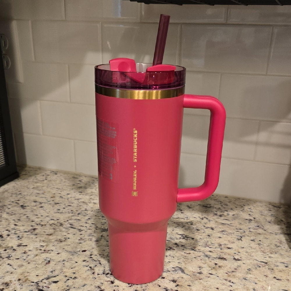 Starbucks X Stanley Pink and Gold Mug with Straw